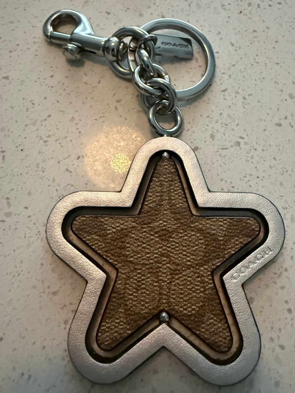 Coach Pinning Star Leather Charm Silver Keychain